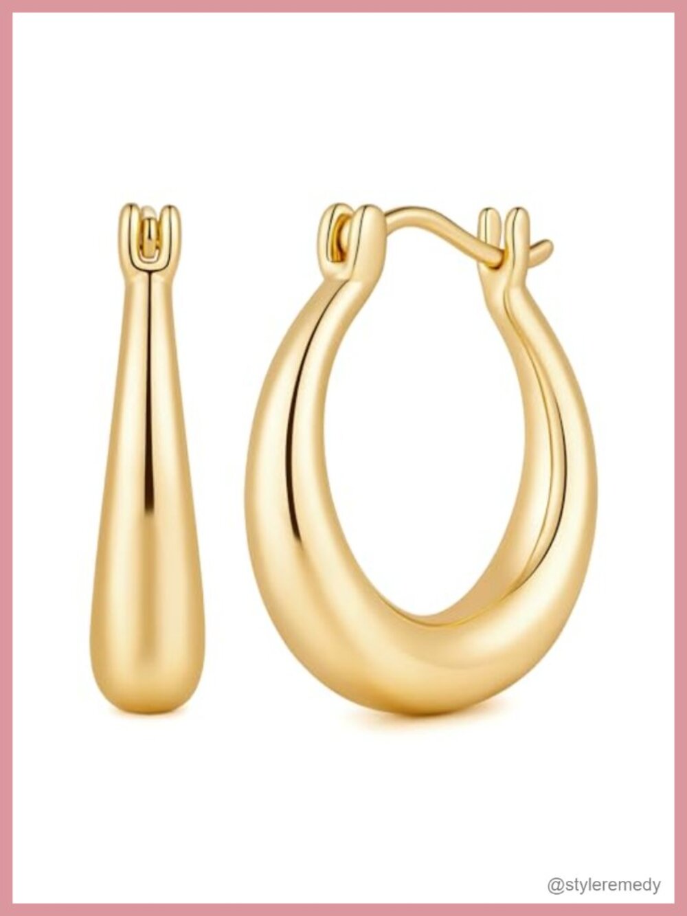 14K Gold Plated Chunky Hoop Earrings U-Shape Latch Back